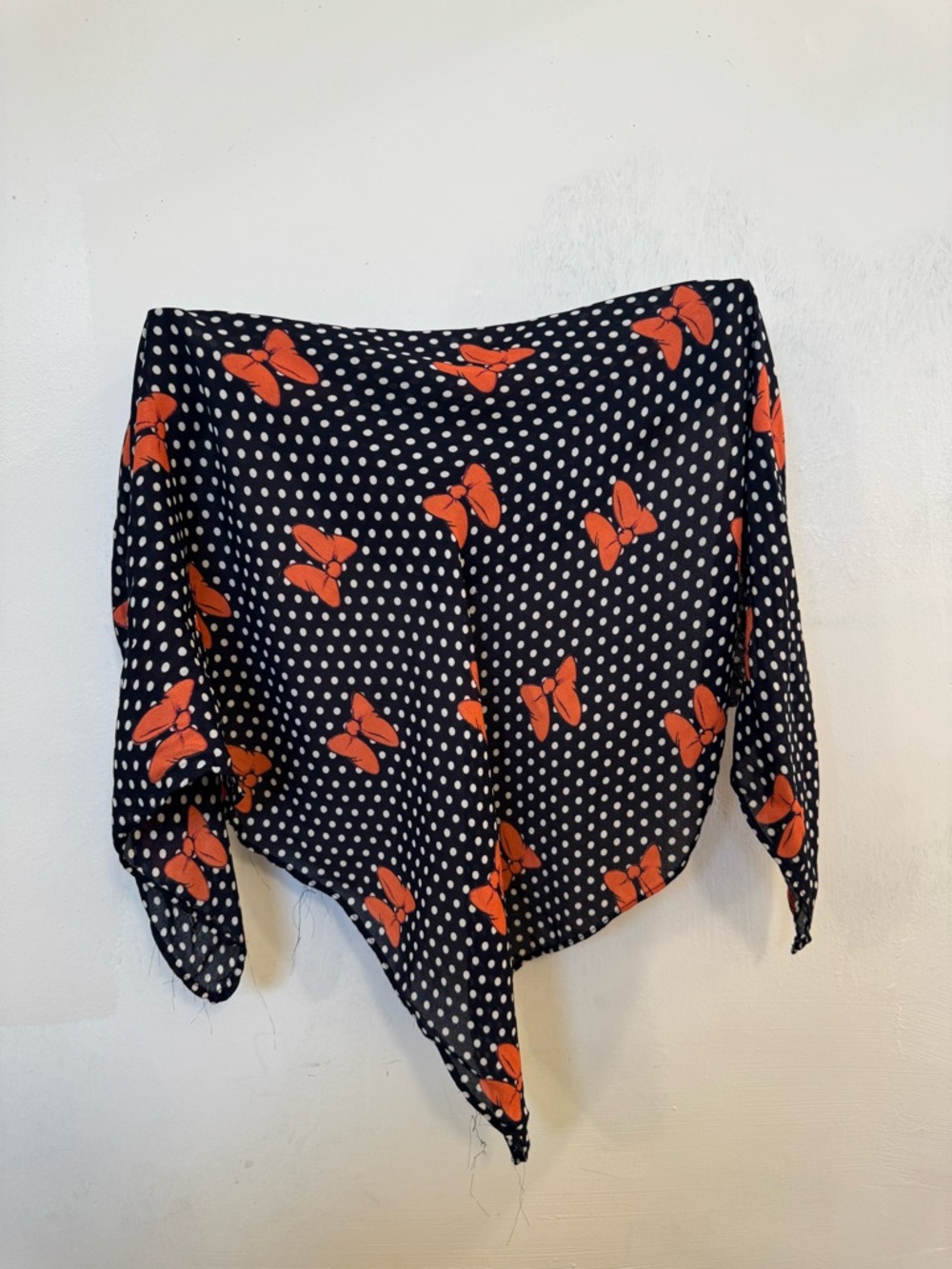 Black Polka Dot Scarf with Orange Butterfly Print